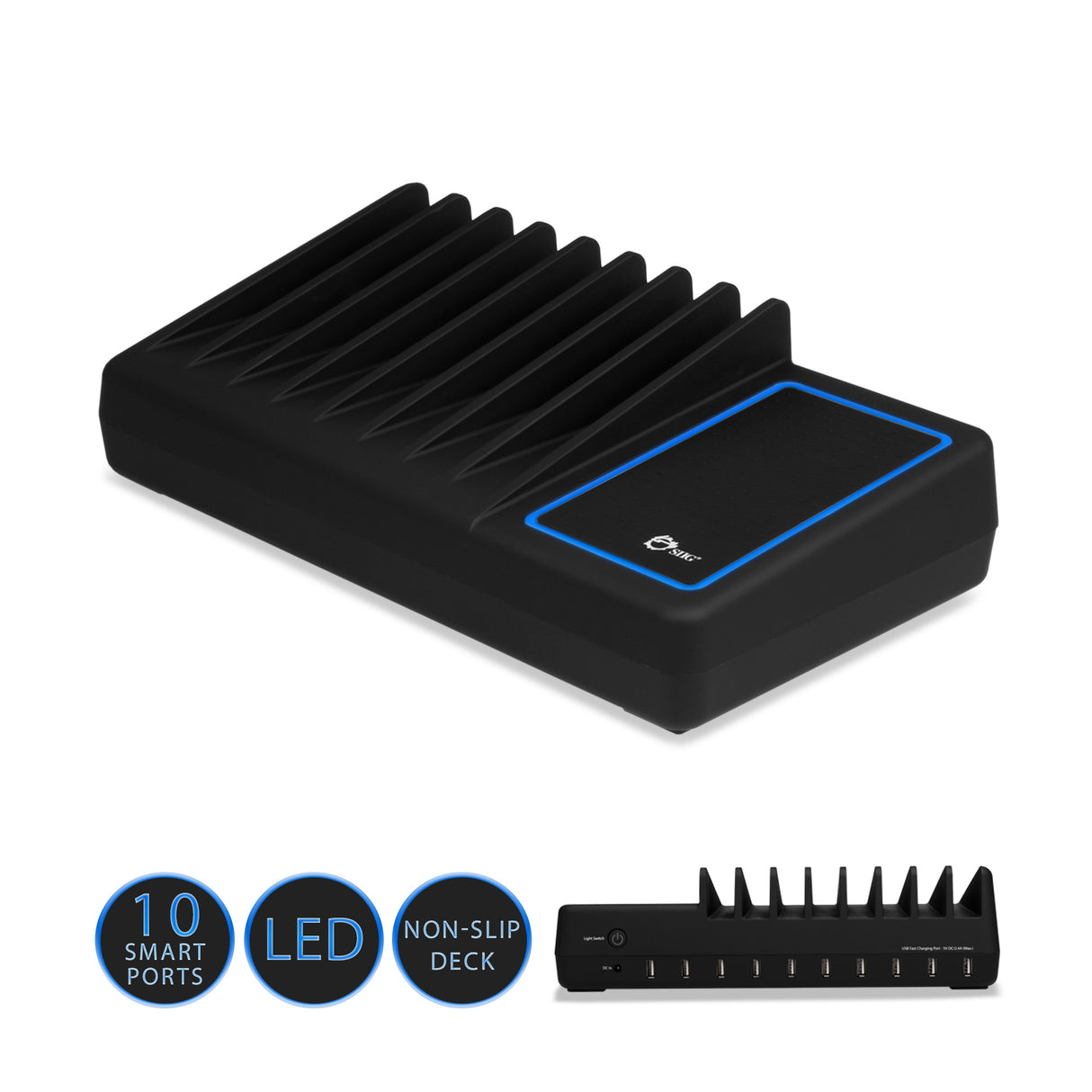 10-Port USB Charging Station with Ambient Light Deck - 90W