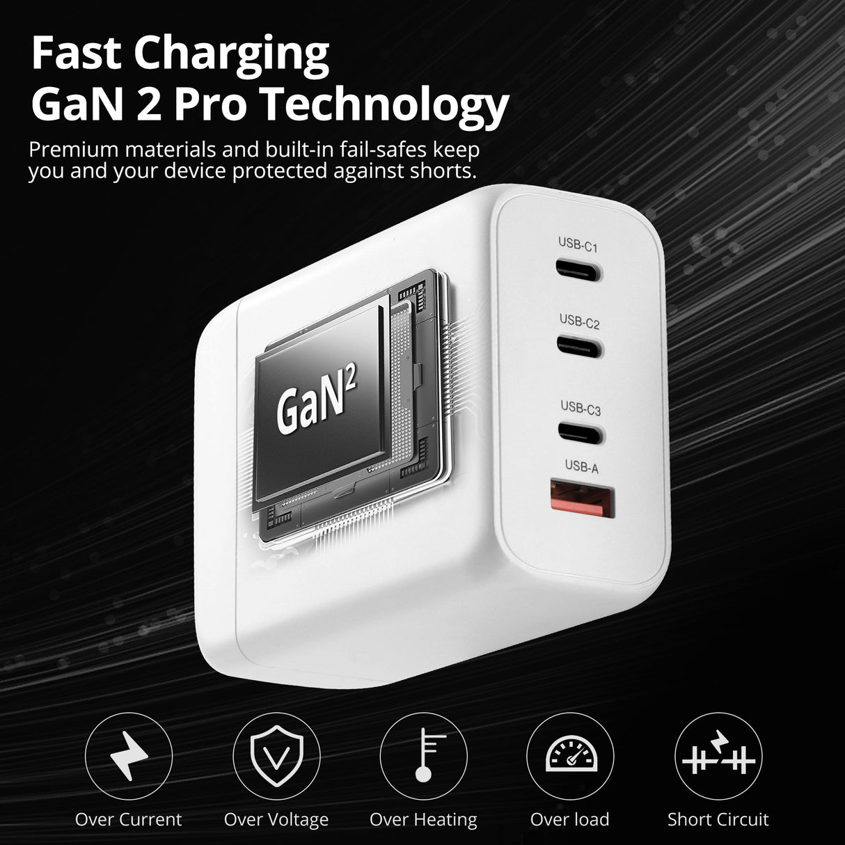 200W GaN PD Combo Charger - 3C1A - USB-C Charging Station - Portable USB Type-C Charger - USB-C Power Adapter - maximum 200W output totally - C1/C2 up to 100W - C3 up to 65W - USB-A up to 60W