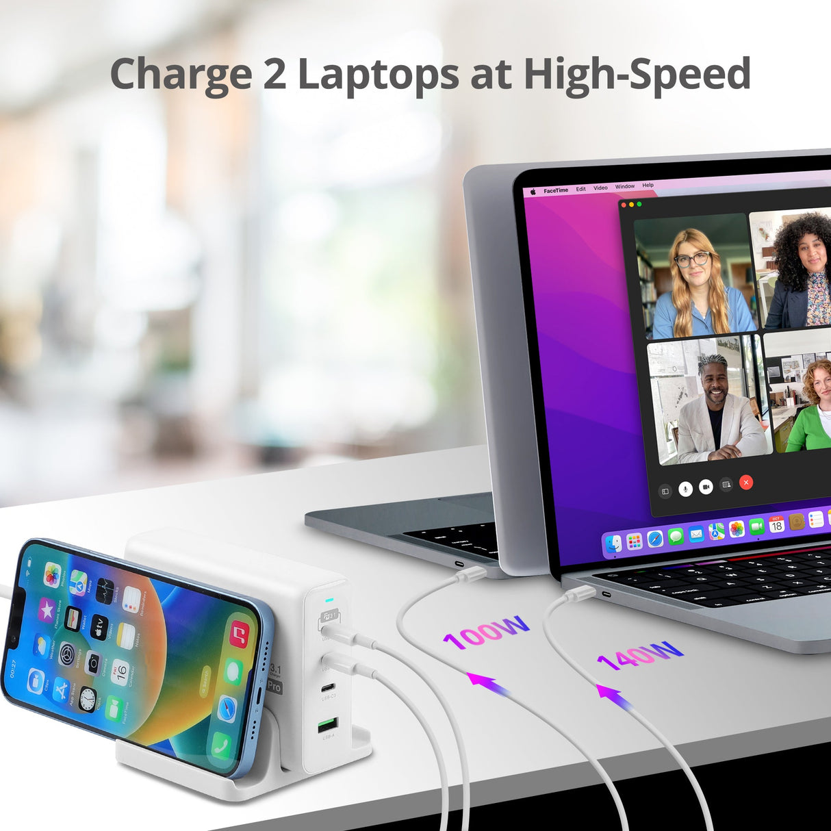 240W GaN PD 3.1 Charger - 3C1A - USB-C Power Adapter - Portable USB Type-C Charger - Maximum 240W output totally - C1 up to 140W - C2/C3 up to 100W - USB-A up to 30W