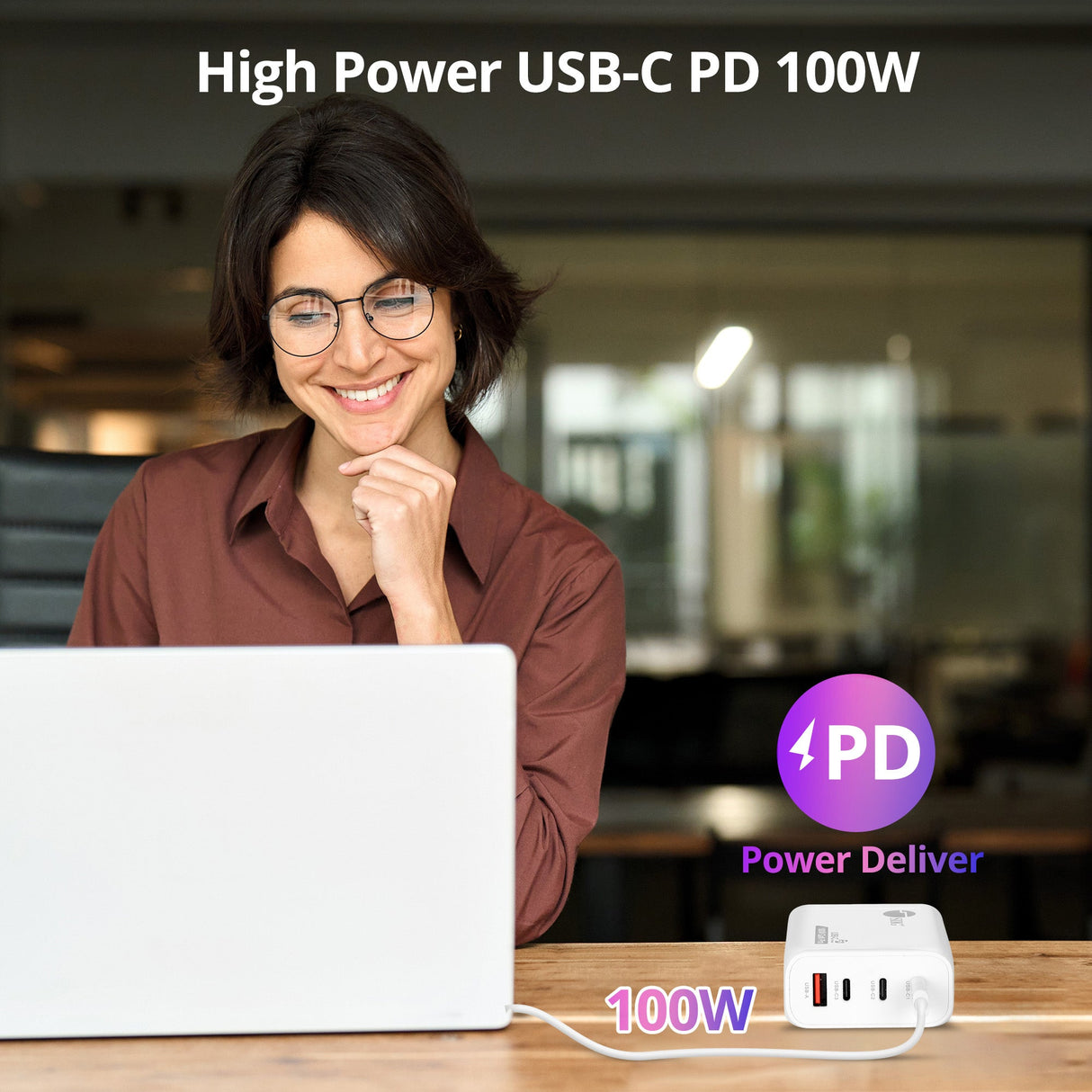 100W GaN PD Combo Power Charger - 3C1A - USB-C Charging Station - Portable USB Type-C Charger - Max 100W output totally - C1/C2 up to 100W - C3 up to 65W - USB-A up to 30W