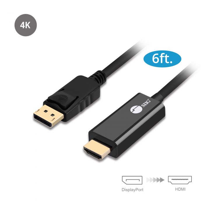 DisplayPort 1.2 to HDMI 6ft Cable 4K/30Hz