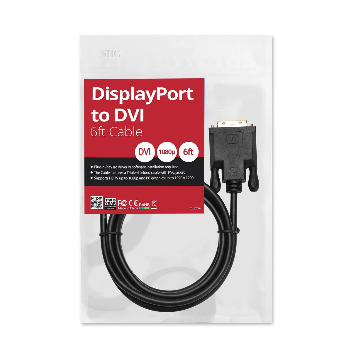 DisplayPort to DVI 6ft Cable