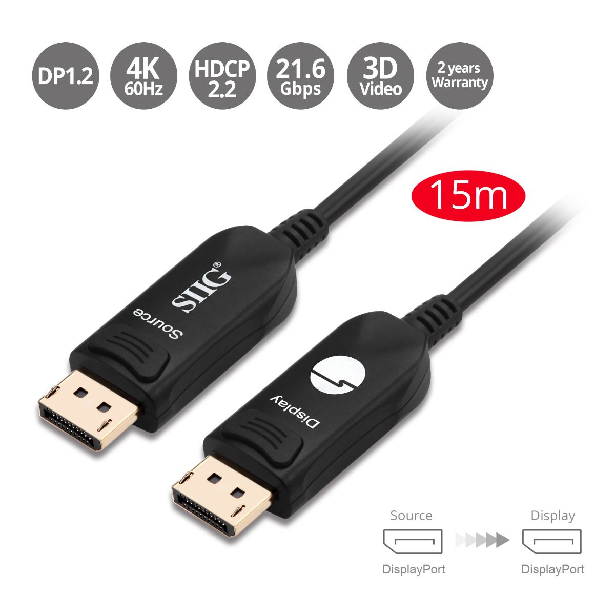 4K DP 1.2 AOC Cable - 15M