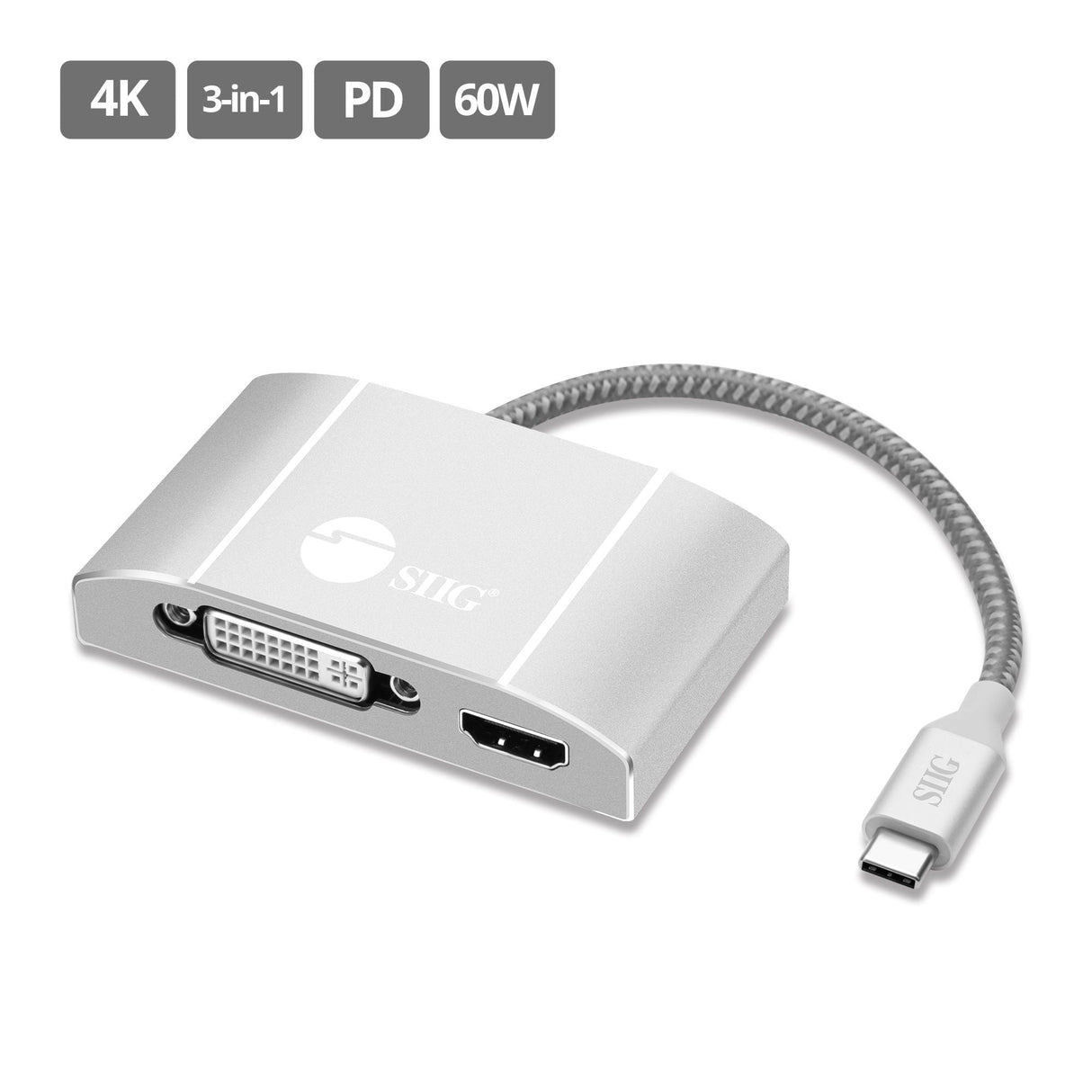 USB-C to 3-in-1 Multiport Video Adapter with PD Charging - DVI/HDMI/VGA