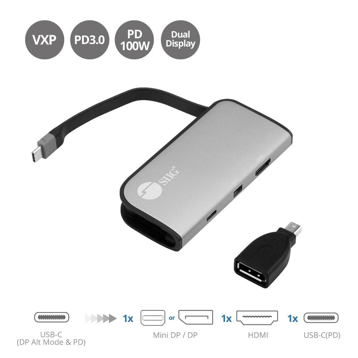 USB-C to mDP & HDMI VXP Video Adapter with PD 3.0