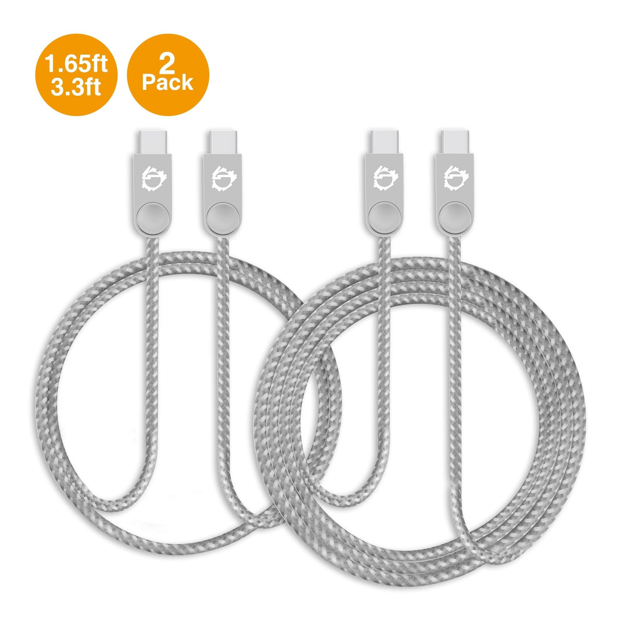 Zinc Alloy USB-C to USB-C Charging & Sync Braided Cable Bundle - 1.65ft & 3.3ft, 2-Pack
