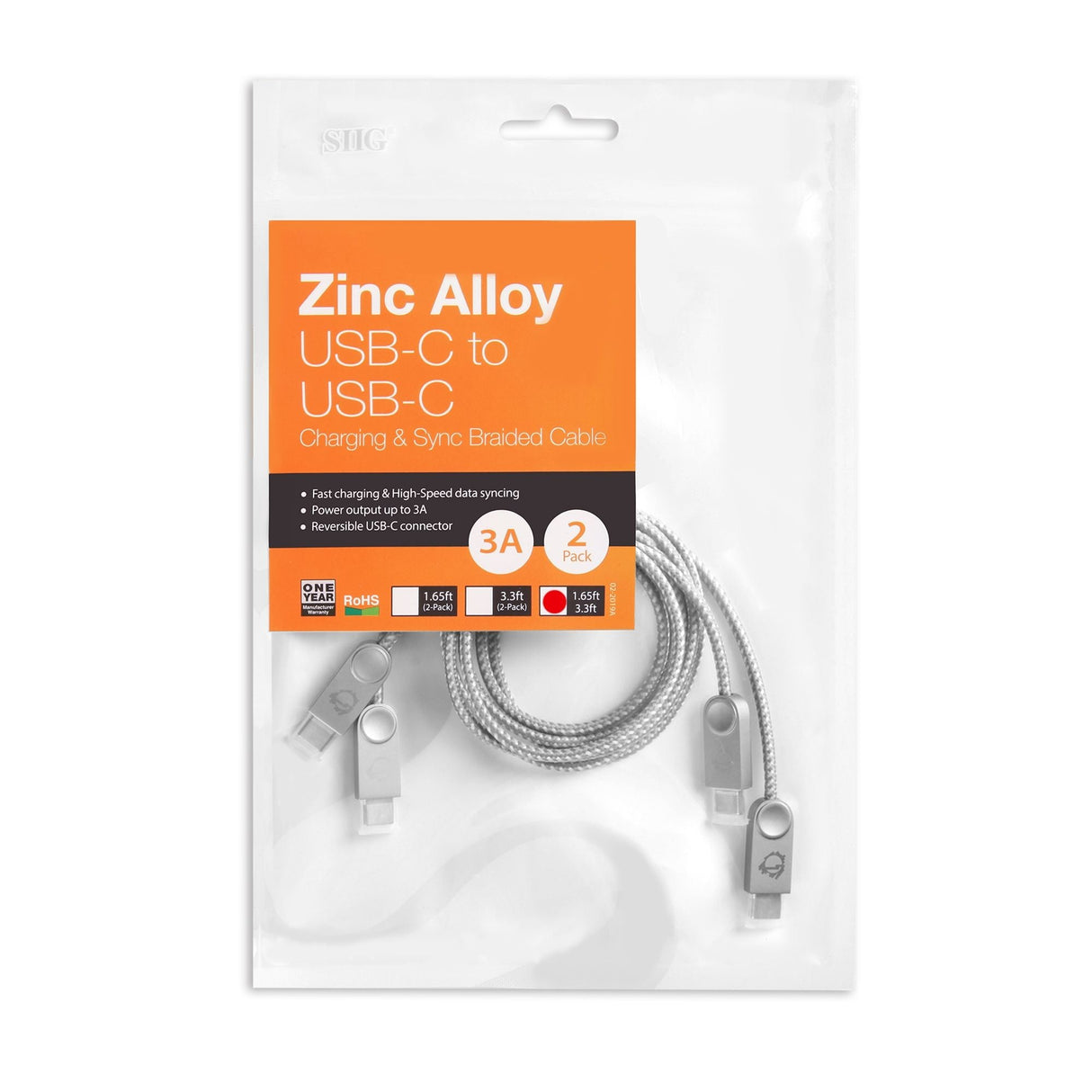 Zinc Alloy USB-C to USB-C Charging & Sync Braided Cable Bundle - 1.65ft & 3.3ft, 2-Pack