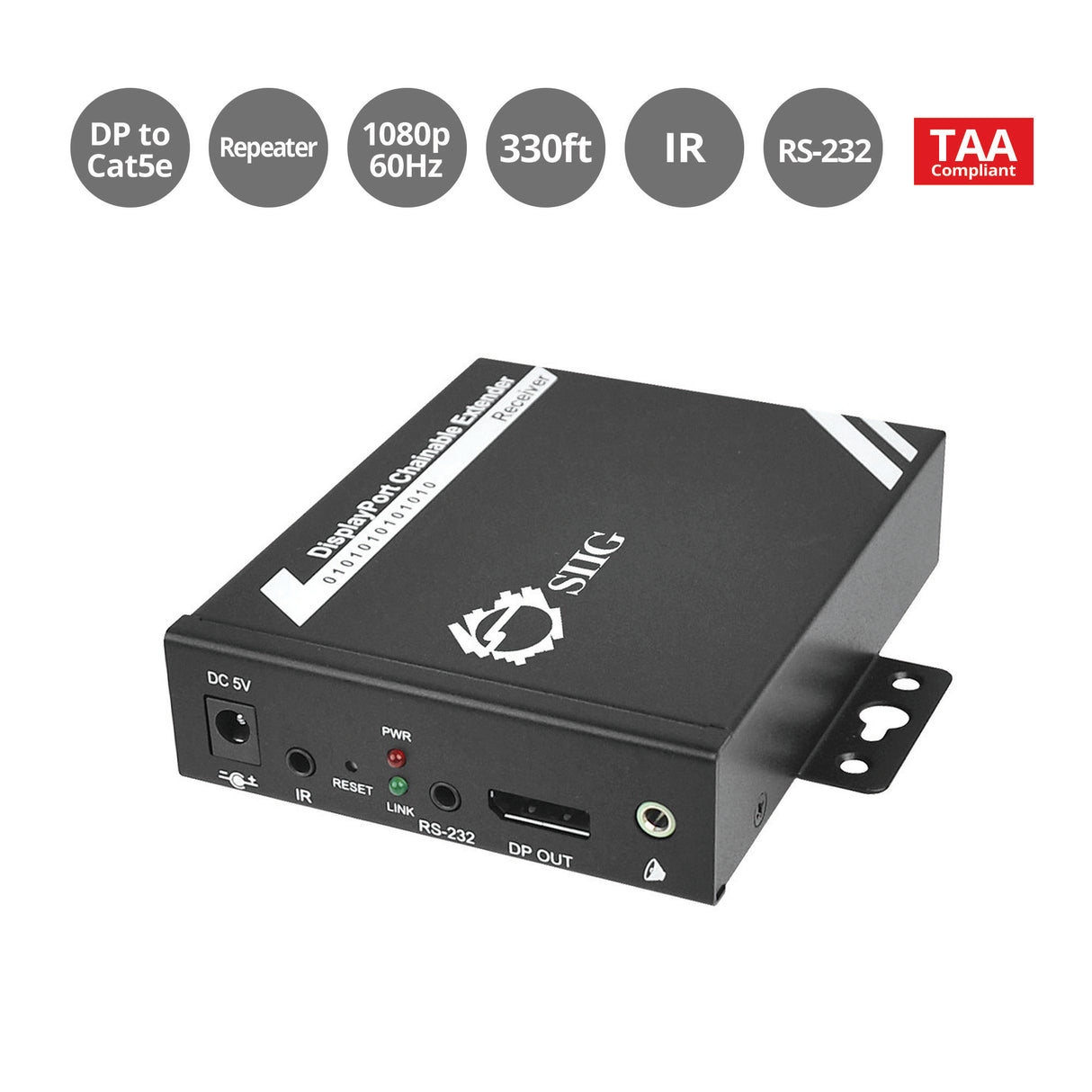 DisplayPort to CAT5e Daisy Chain HD with RS-232 & IR - Repeater