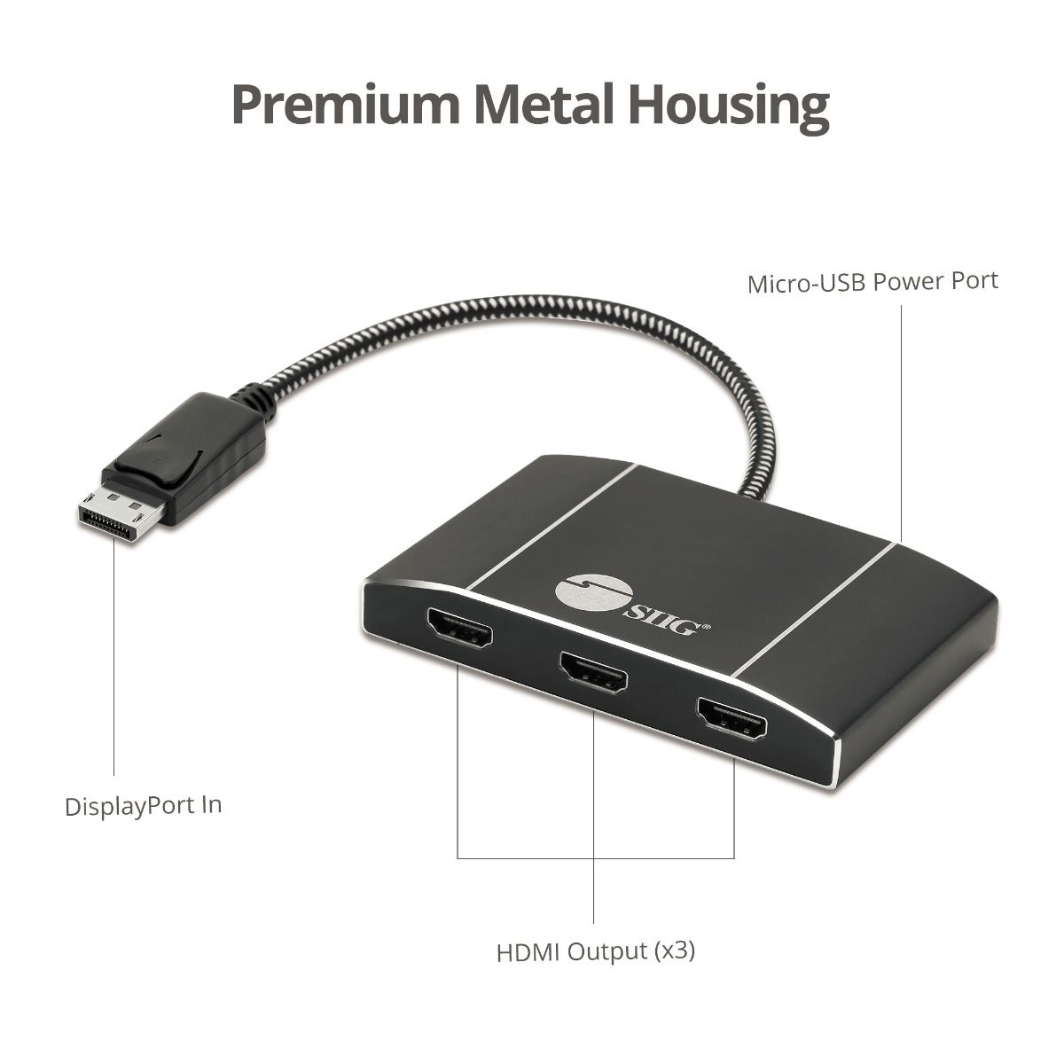 4K 1x3 DisplayPort 1.2 to HDMI MST Hub Splitter