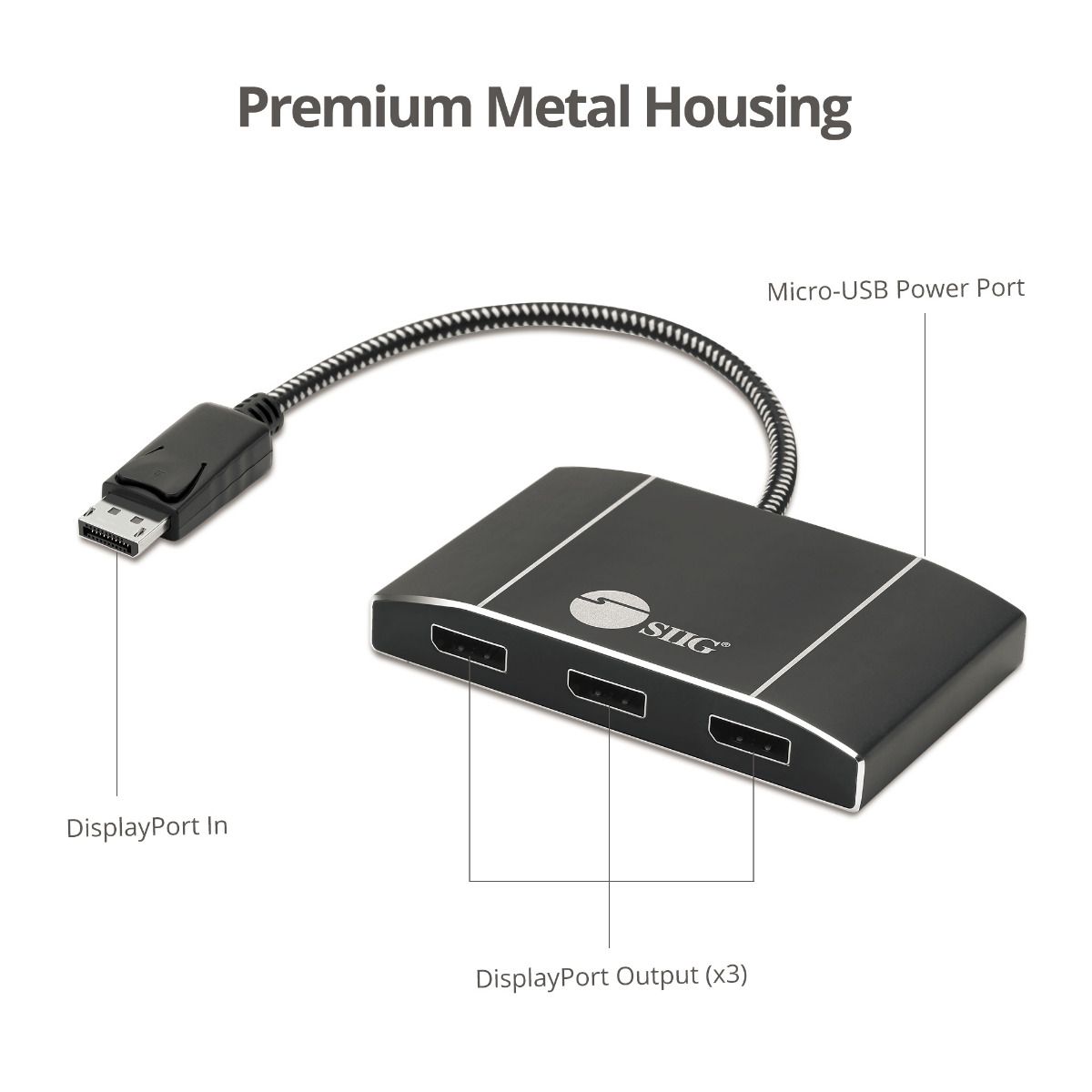 4K 1x3 DisplayPort 1.2 to DisplayPort MST Hub Splitter