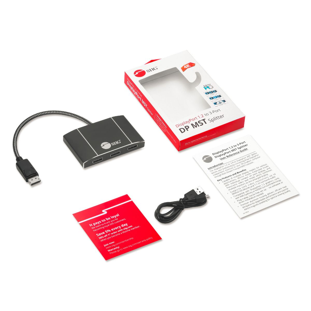 4K 1x3 DisplayPort 1.2 to DisplayPort MST Hub Splitter