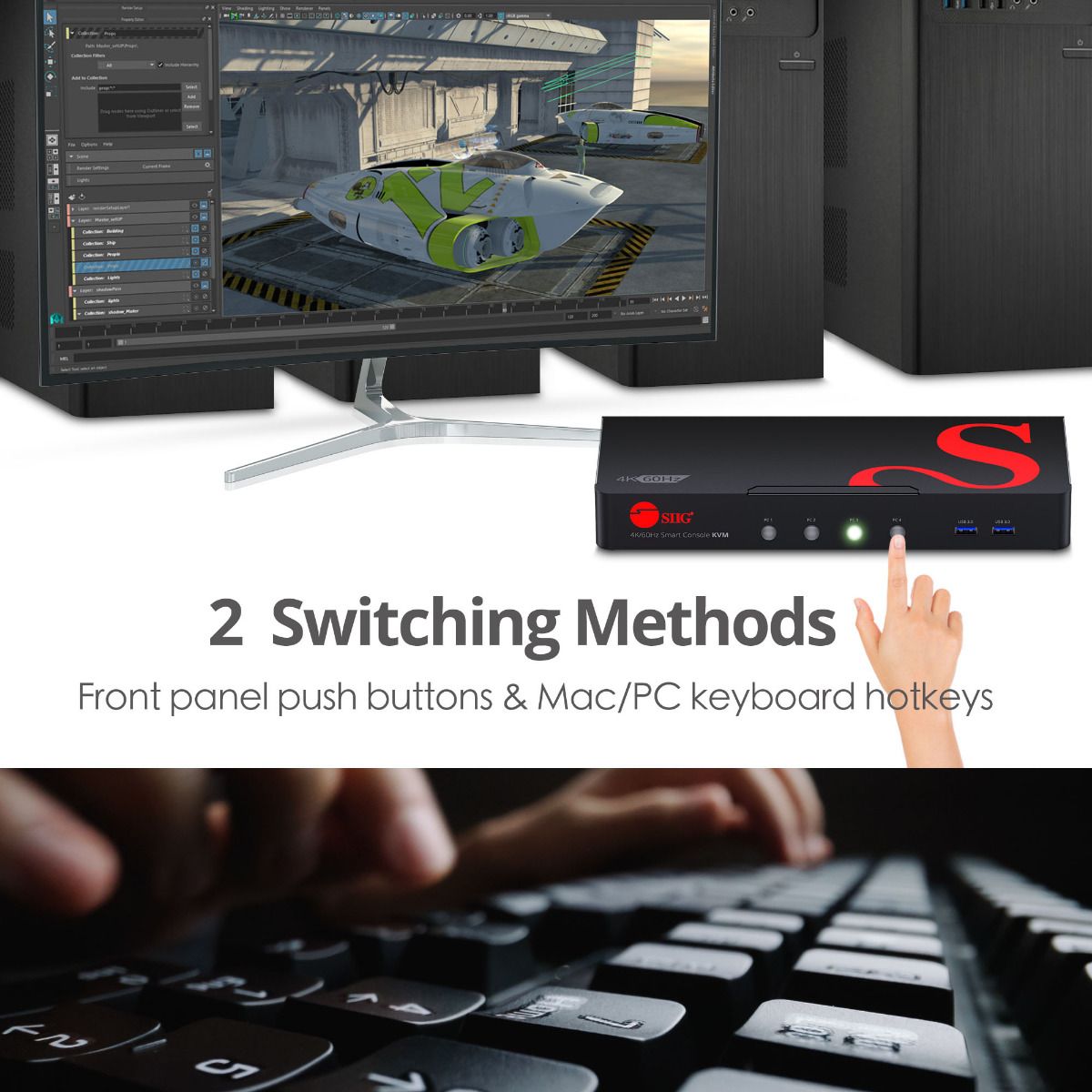 4-Port DisplayPort 1.2 Smart Console KVM Switch with USB 3.0 and Multi-Media ports - 4K60Hz