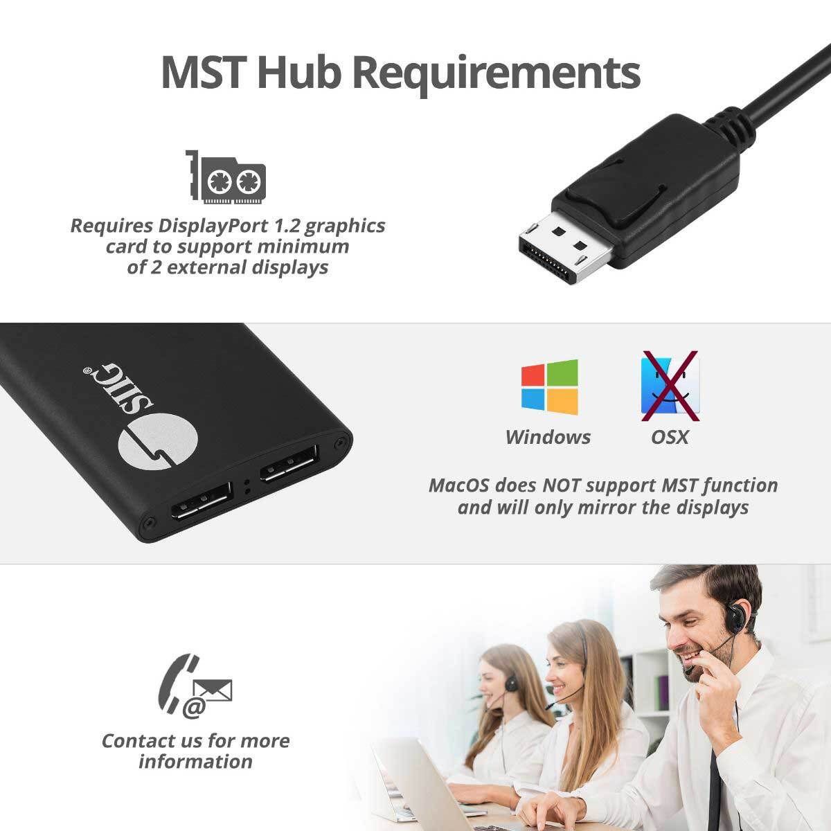 4K 1x2 DisplayPort 1.2 to DisplayPort MST Splitter