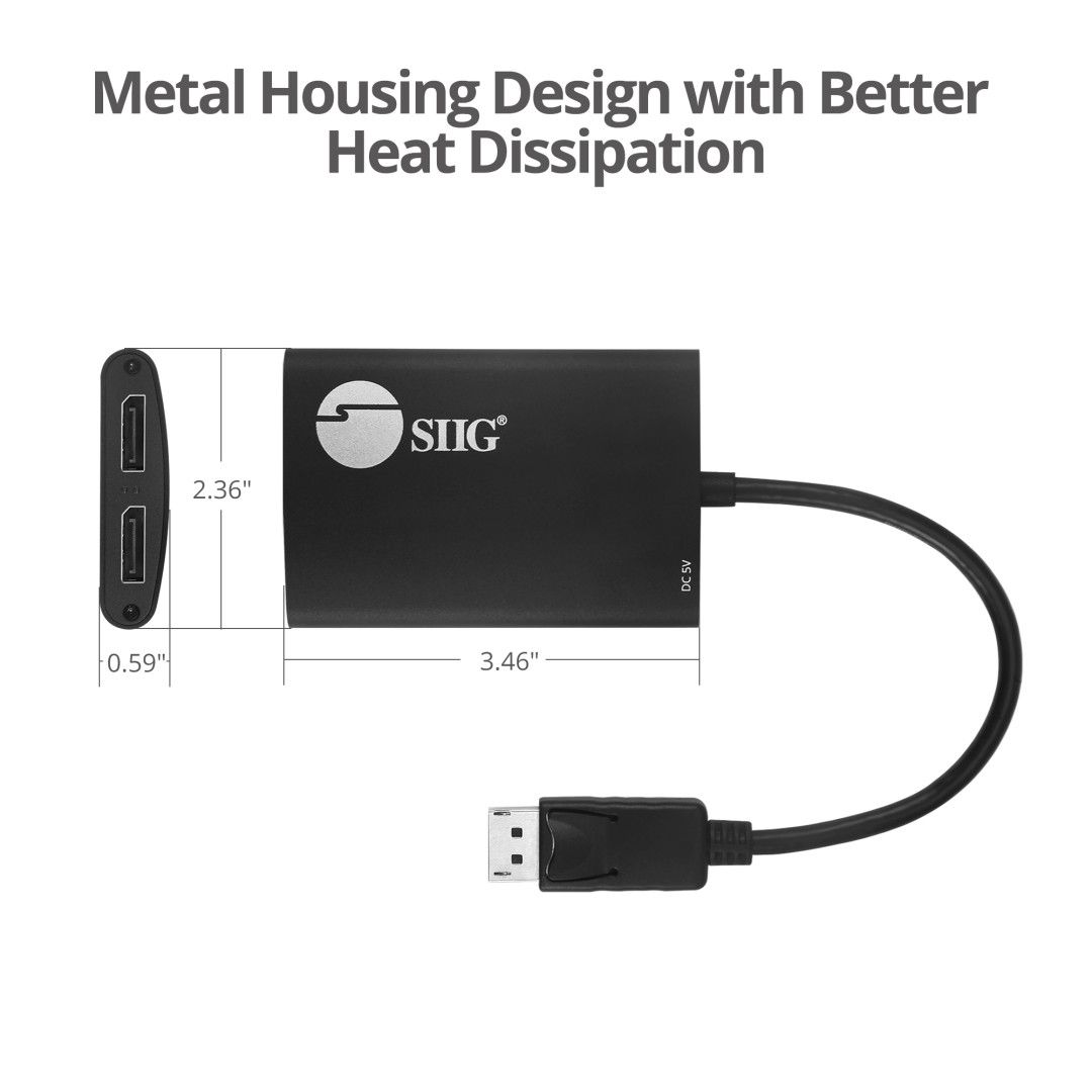 4K 1x2 DisplayPort 1.2 to DisplayPort MST Splitter