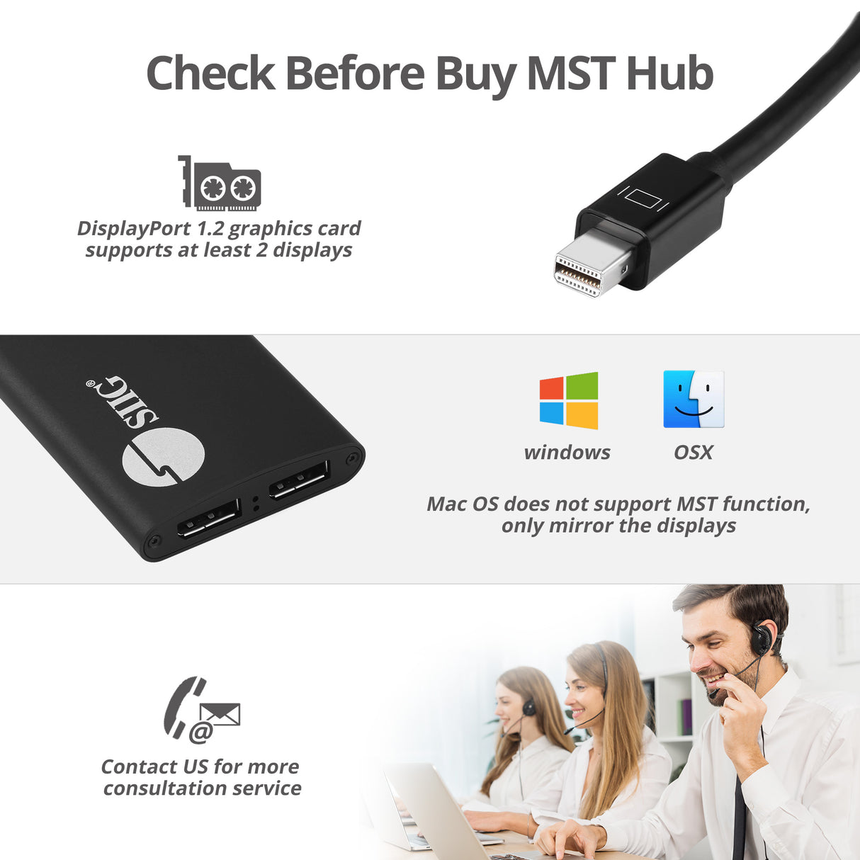 4K 1x2 Mini DisplayPort 1.2 to DisplayPort MST Splitter