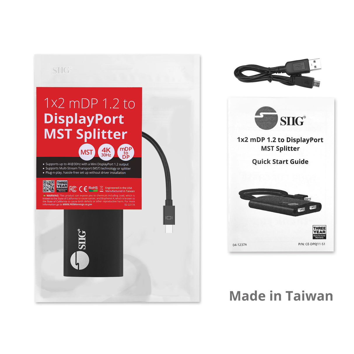 4K 1x2 Mini DisplayPort 1.2 to DisplayPort MST Splitter