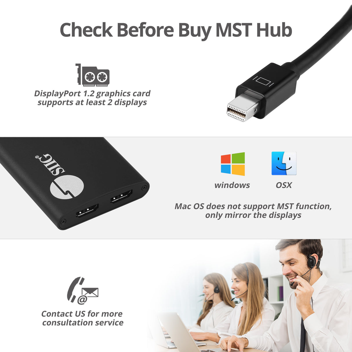 4K 1x2 Mini DisplayPort 1.2 to HDMI MST Splitter