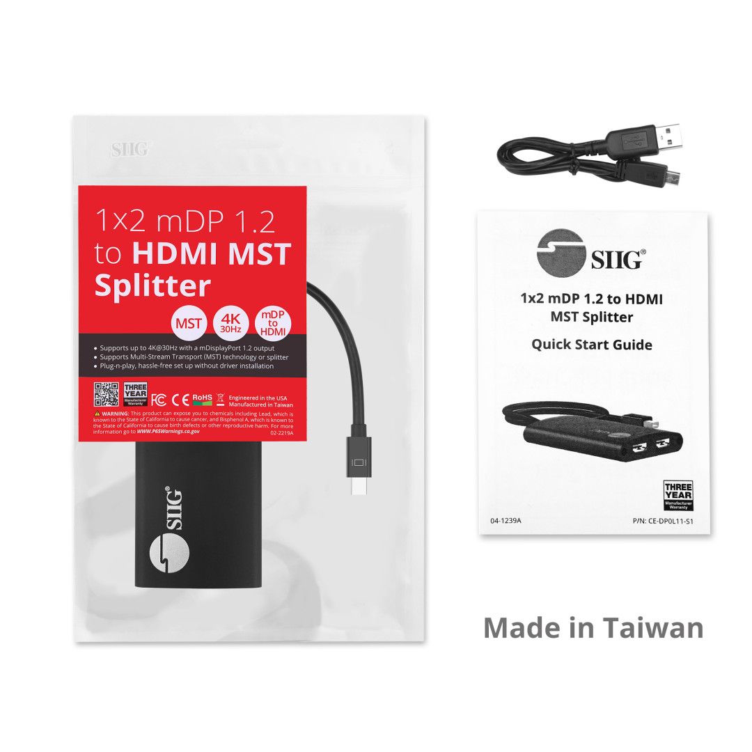 4K 1x2 Mini DisplayPort 1.2 to HDMI MST Splitter