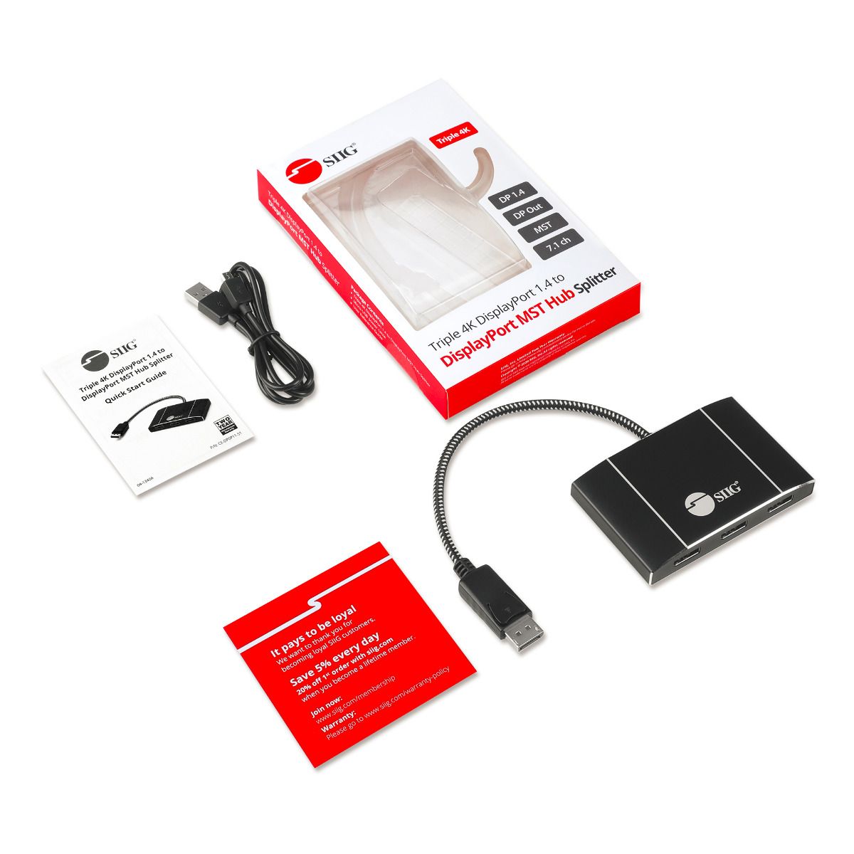 8K 1x3 DisplayPort 1.4 to DisplayPort MST Hub Splitter