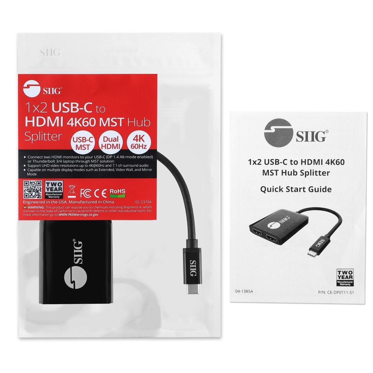 1x2 USB-C to HDMI 4K60 MST Hub Splitter