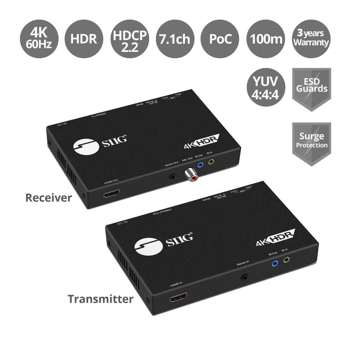 4K HDR HDMI & USB 2.0 Extender Over HDBaseT with RS-232 & IR