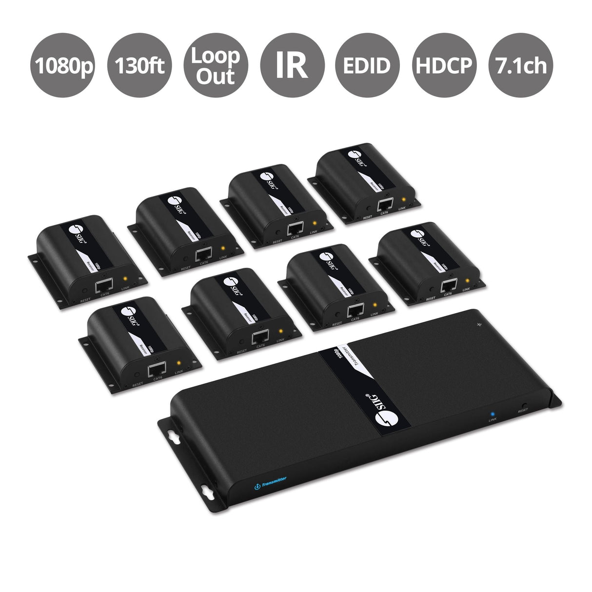 8-Port HDMI Splitter Over Cat6 Extender with IR - 40M