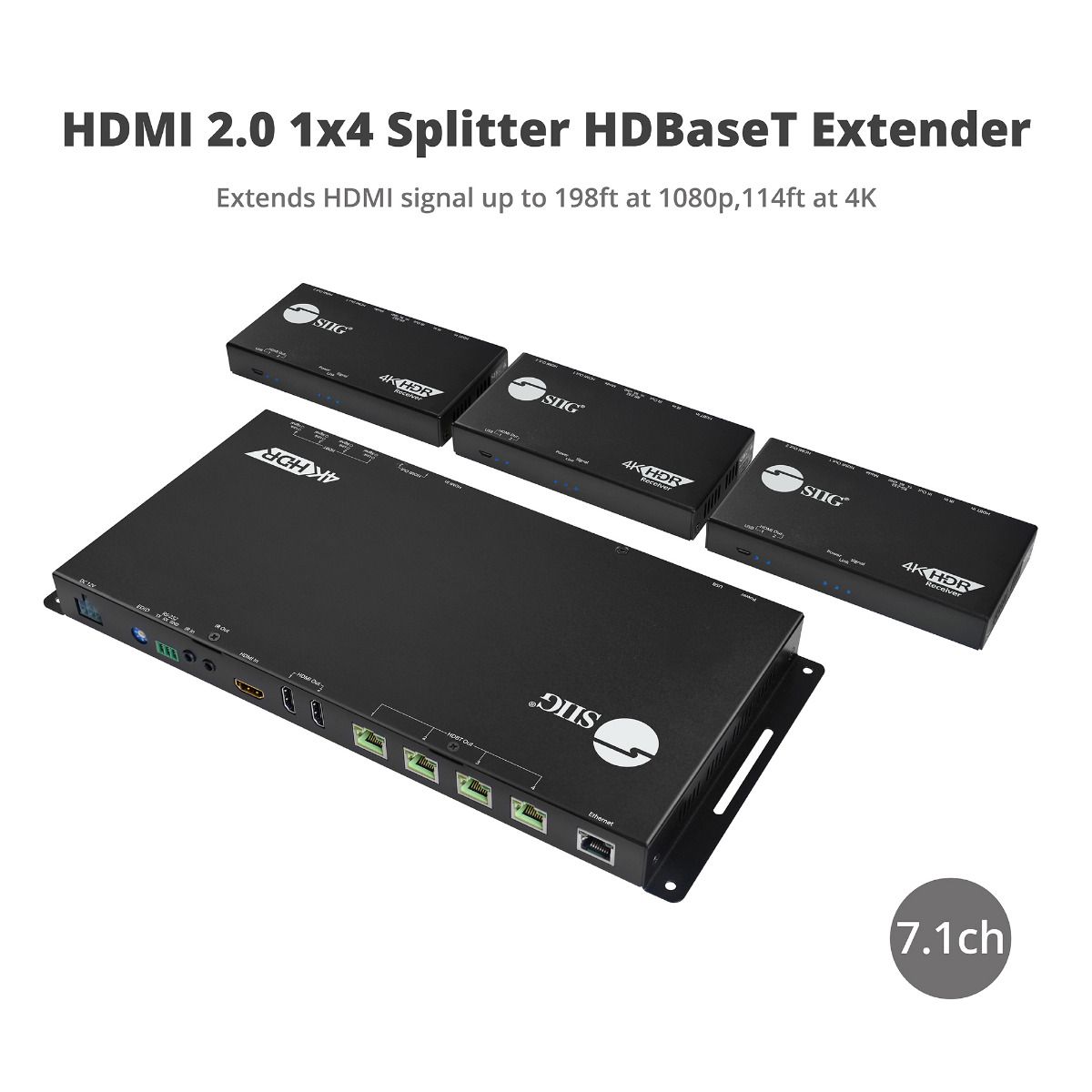 HDMI 4K HDR 1x4 Splitter HDBaseT Extender with Auto-scaling
