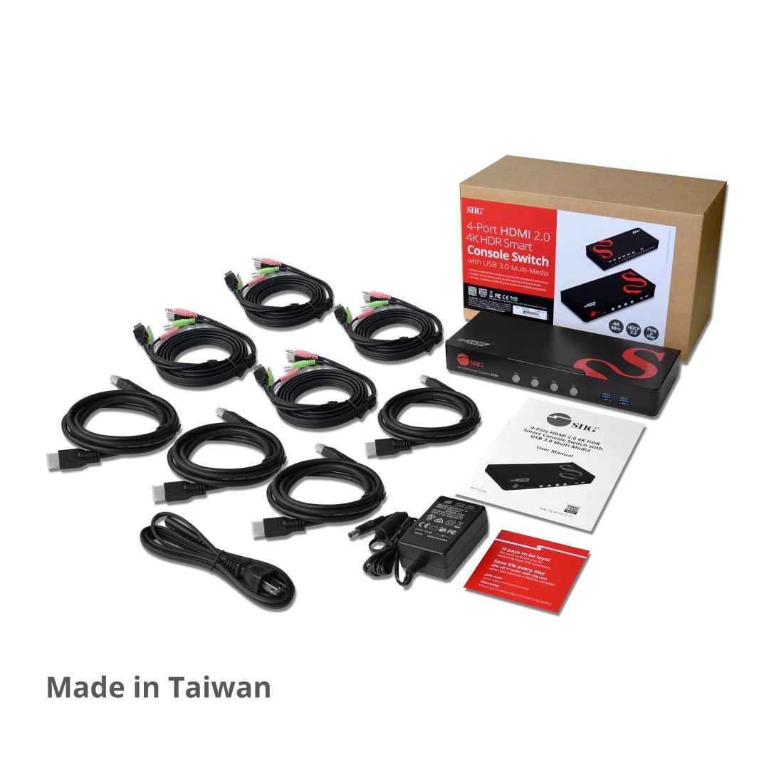 4-Port HDMI 4K HDR Smart Console KVM Switch with USB 3.0 and Multimedia Ports