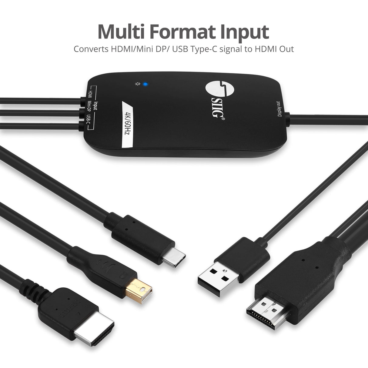 3x1 HDMI 4K Multi format Presentation Switcher - BYOD, 4K 60Hz, HDMI, Mini DisplayPort, or USB-C DP Alt signals