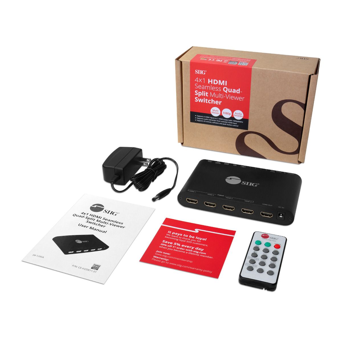 4x1 HDMI Seamless Quad-Split Multi-Viewer Switcher