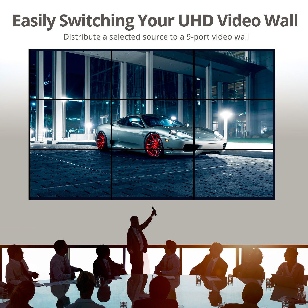 3x3 4K Video Wall Processor with USB-C/DP/VGA/HDMI In, RS-232/IR Remote/Web GUI control, SPDIF/3.5mm Audio Extract, Cascading up to 10x10