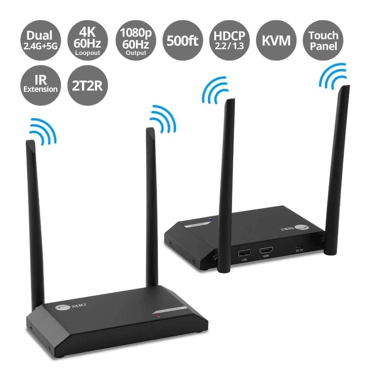 Full HD Wireless HDMI KVM Extender with Loopout, 1080p, up to 500ft (150m), HDMI Loop-out 4K60Hz