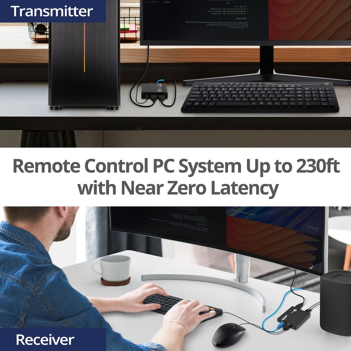 HDMI USB KVM Over Cat6 Extender - 70m