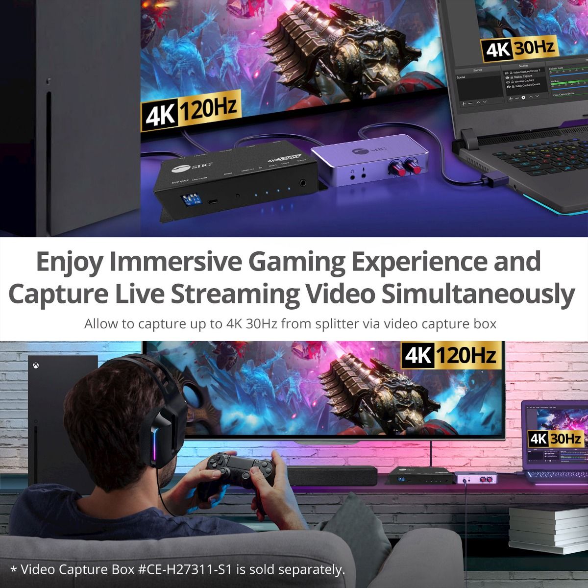1x2 4K120Hz HDMI Splitter with EDID & Audio Extractor