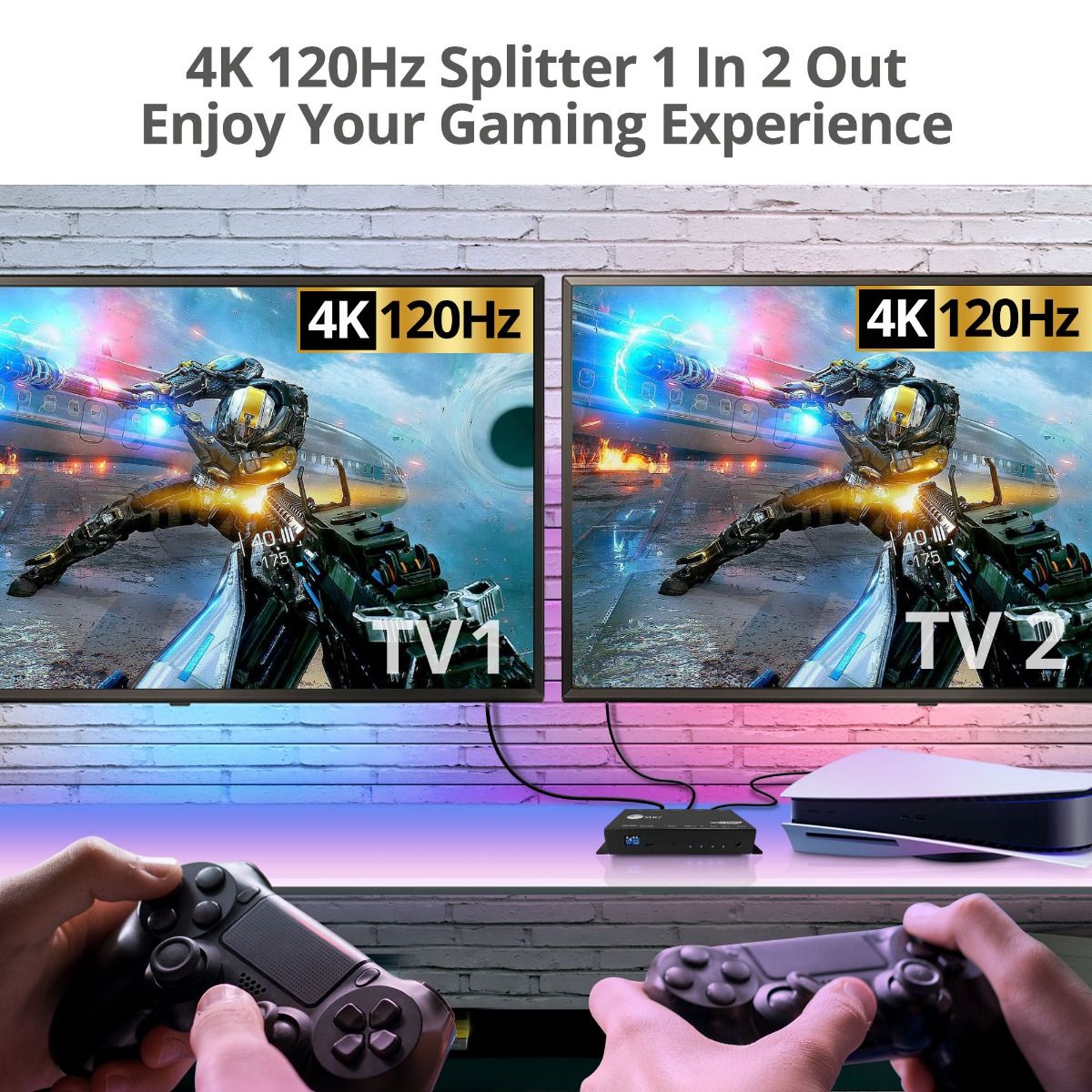 1x2 4K120Hz HDMI Splitter with EDID & Audio Extractor