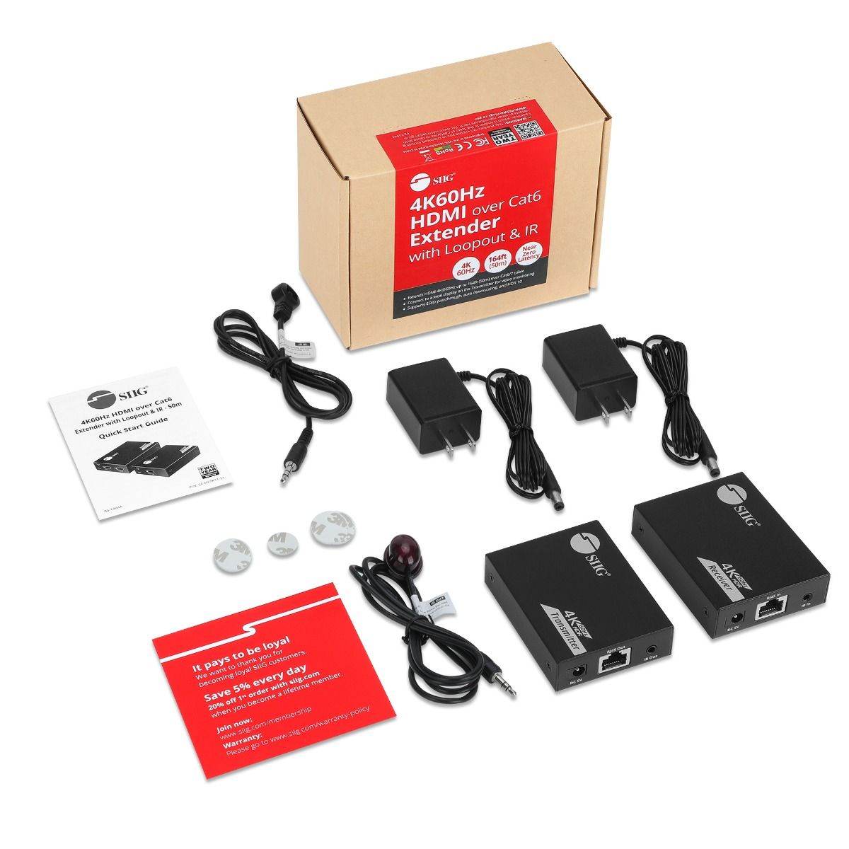 4K60Hz HDMI over Cat6 Extender with Loopout & IR - 50m