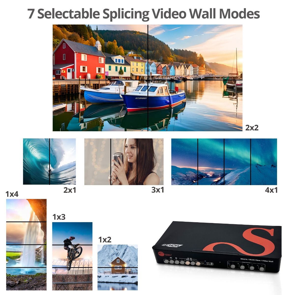 4x4 HDMI 4K60Hz Matrix with Quad-Viewer & Video Wall Controller, Seamless Switching, PIP, EDID Management, Push Buttons, IR Remote Control, Software Control, TAA Compliant