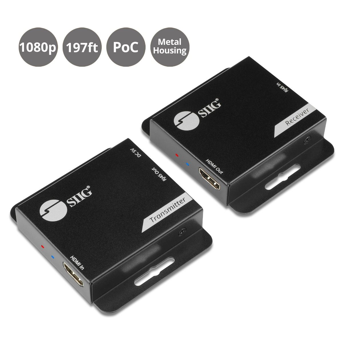 HDMI Over Cat6 Extender - 60m - 1080p - PoC - Metal Housing
