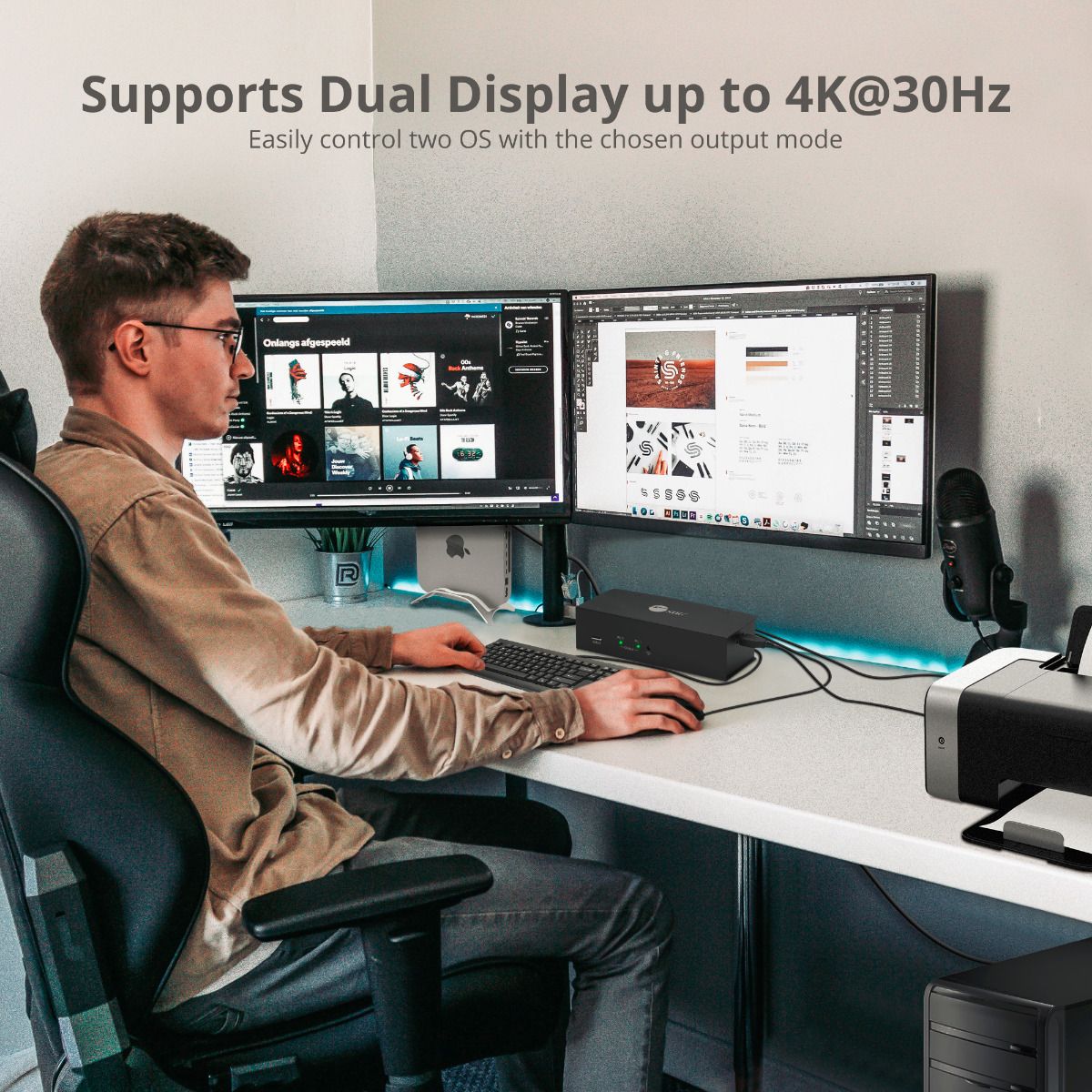 2x2 Dual View USB HDMI KVM Switch - 4K, Dual Display or Extended Display