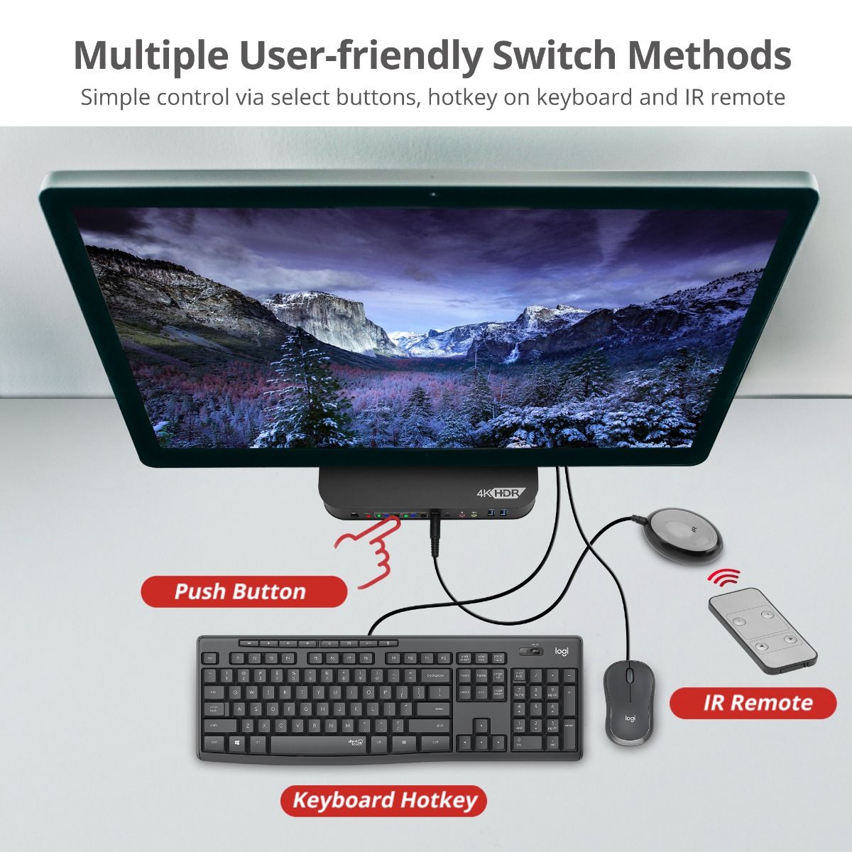 2x1 HDMI 4K HDR KVM USB 3.0 Switch with Remote Control