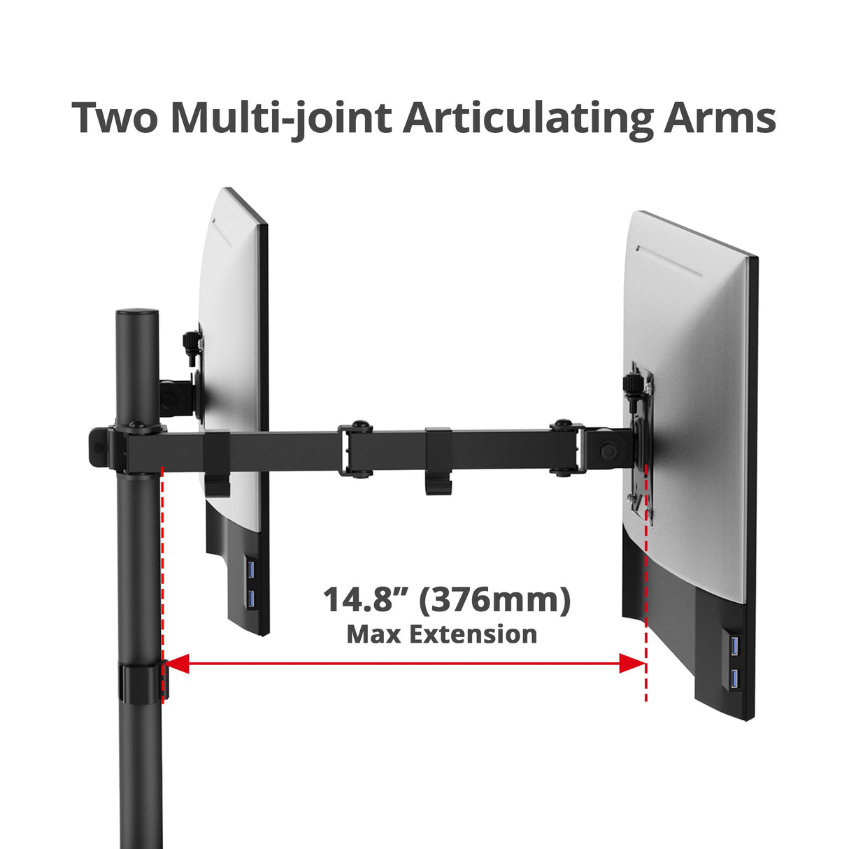 Articulating Dual Monitor Desk Mount - 17" to 32" - Max Load 19.8 lbs(each) - VESA Plate 75x75mm/100x100mm