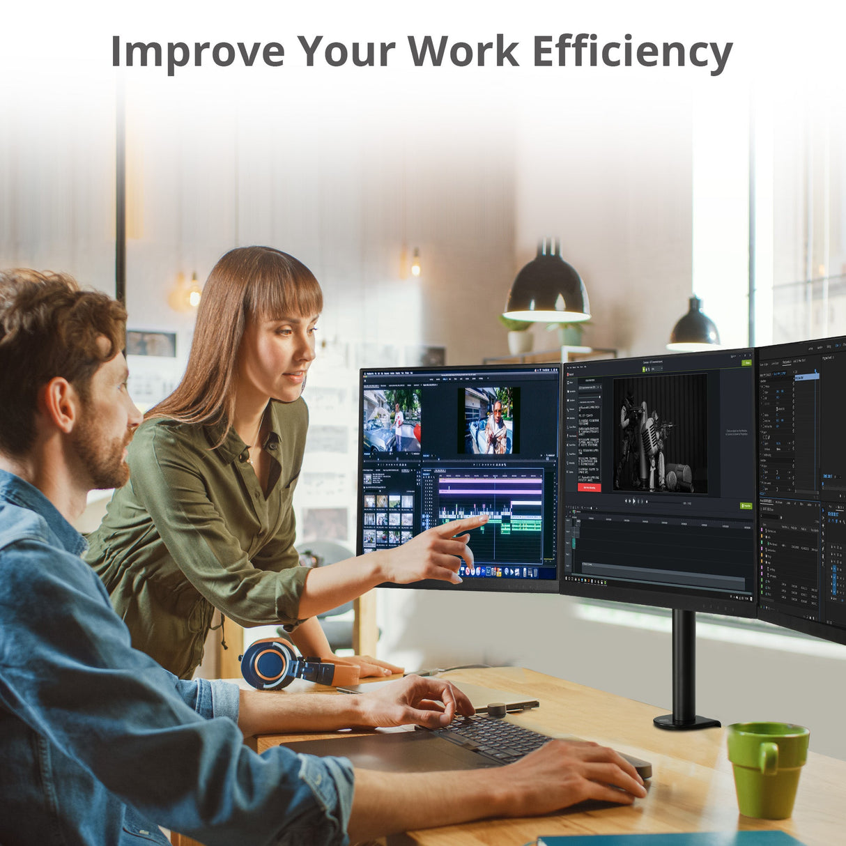 Articulating Triple Monitor Desk Mount - 13" to 32", Max Load 17.6 lbs, VESA Plate 75x75mm,100x100mm