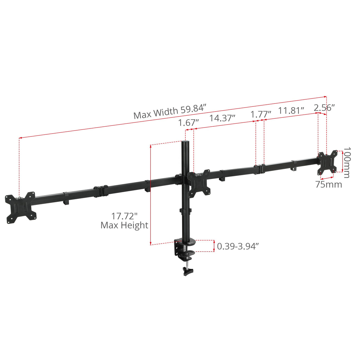 Articulating Triple Monitor Desk Mount - 13" to 32", Max Load 17.6 lbs, VESA Plate 75x75mm,100x100mm