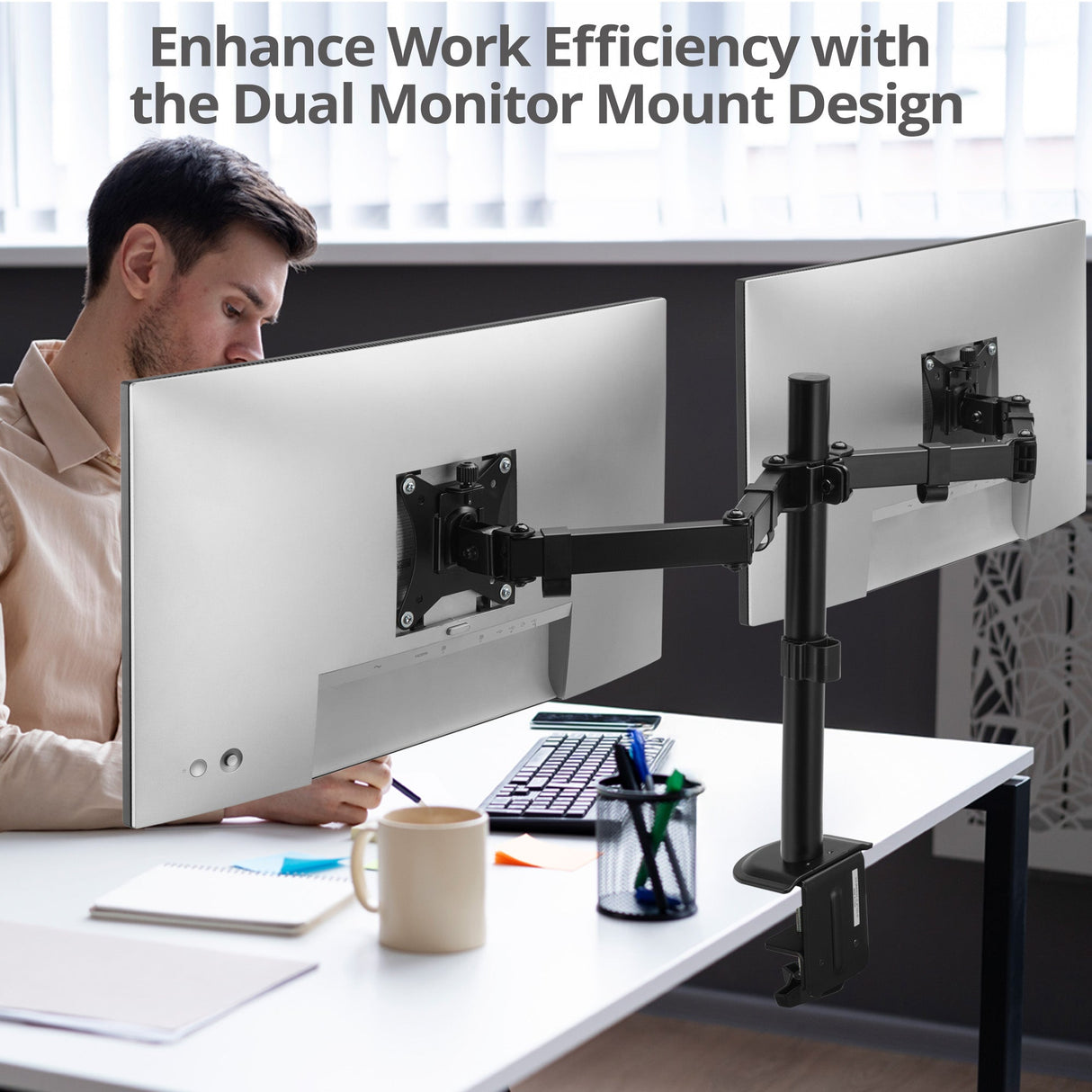 Dual Monitor Articulating Desk Mount - Fits 13" to 32" monitors - Max Load 19.8 lbs each - VESA Plate 75x75/100x100mm