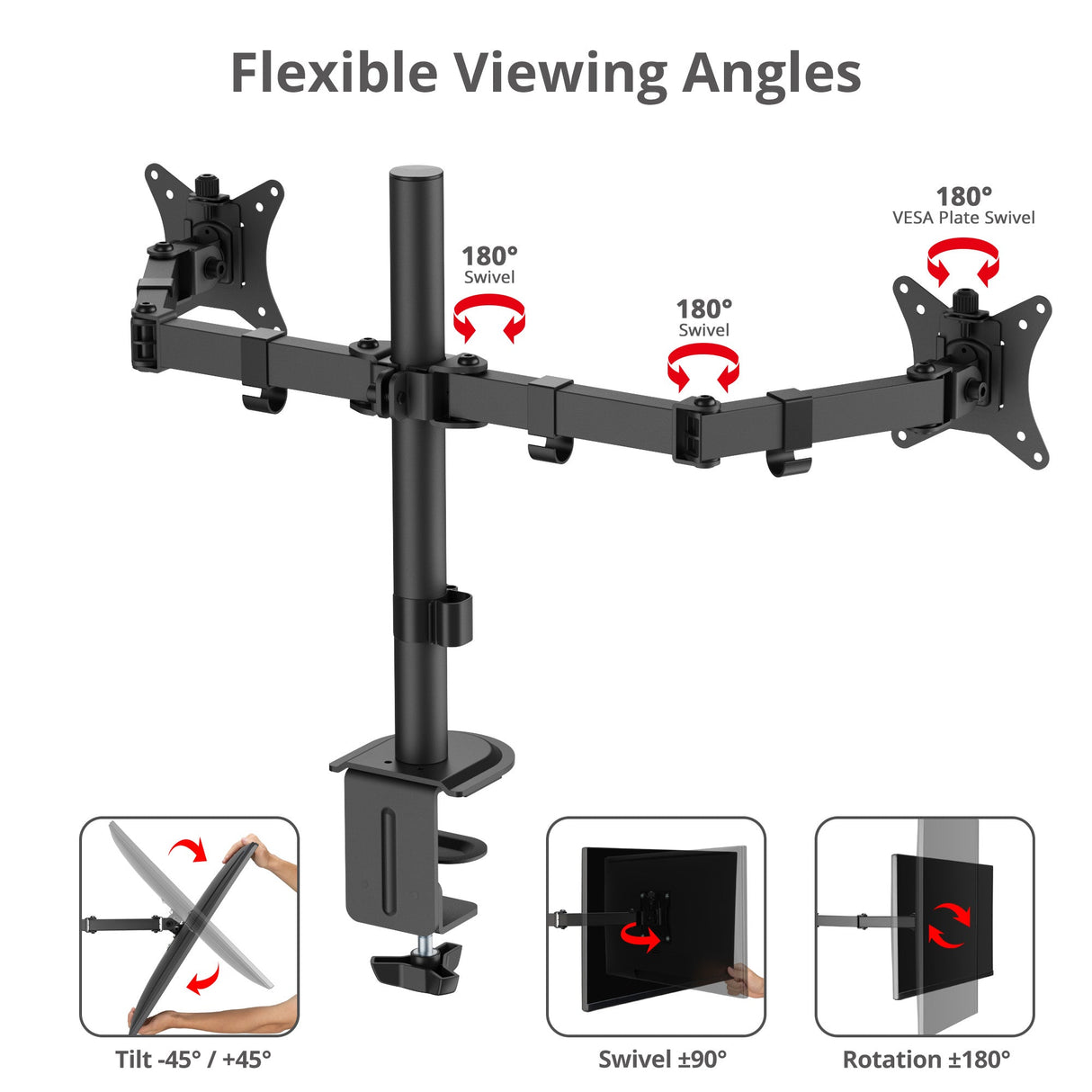 Dual Monitor Articulating Desk Mount - Fits 13" to 32" monitors - Max Load 19.8 lbs each - VESA Plate 75x75/100x100mm