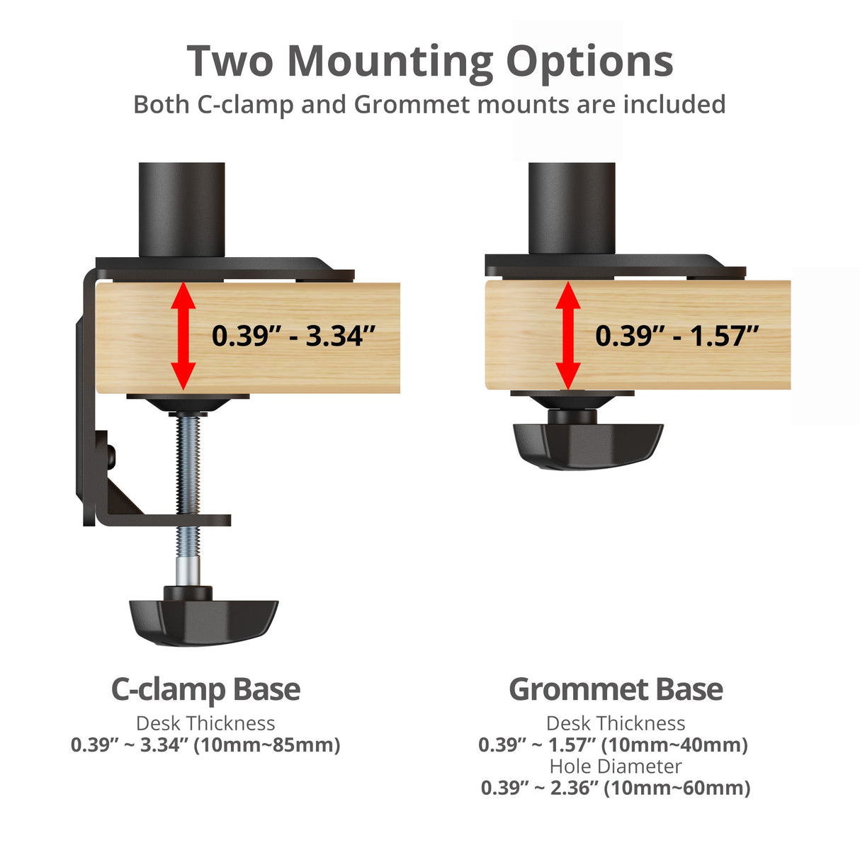 Dual Monitor Articulating Desk Mount - Fits 13" to 32" monitors - Max Load 19.8 lbs each - VESA Plate 75x75/100x100mm