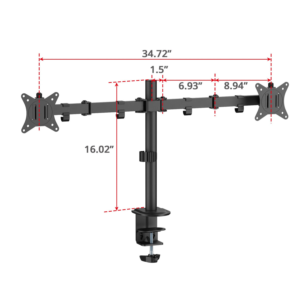 Dual Monitor Articulating Desk Mount - Fits 13" to 32" monitors - Max Load 19.8 lbs each - VESA Plate 75x75/100x100mm
