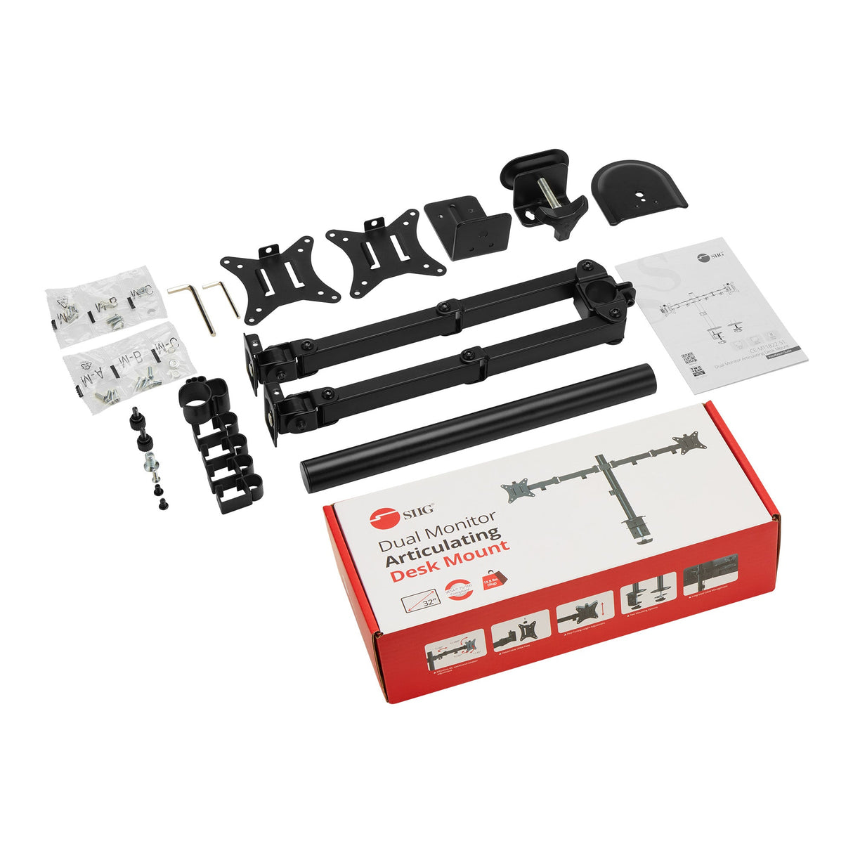 Dual Monitor Articulating Desk Mount - Fits 13" to 32" monitors - Max Load 19.8 lbs each - VESA Plate 75x75/100x100mm