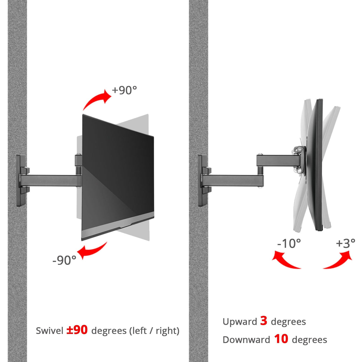 Articulating LCD/TV Monitor Wall Mount - 13" to 27" Monitors, Max load 33 lbs, VESA plat 75x75mm,100x100mm