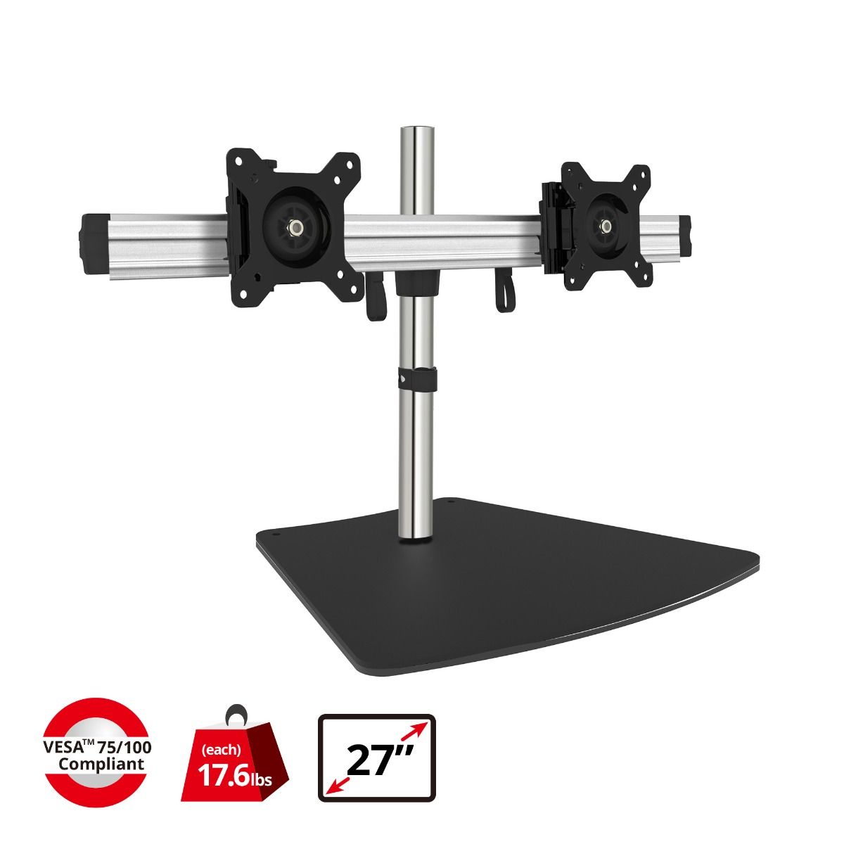 Freestanding Easy-Adjust Dual Monitor Desk Stand - 13" to 27", Max Load 17.6 lbs